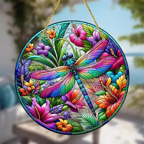 Libellen-Sonnenfänger zum Aufhängen, Buntglas-Sonnenfänger, Fensterdekoration, Buntglas-Panel, Sonnenfänger, Wanddekoration, Geburtstagsgeschenke