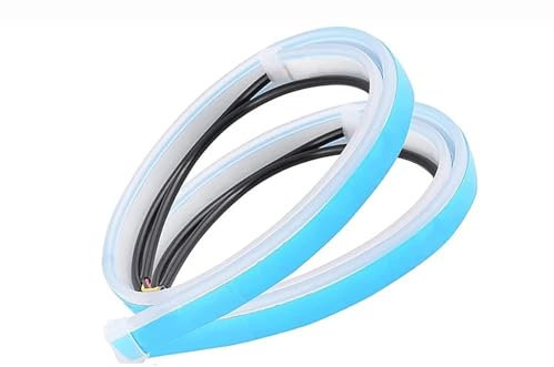 SPPEOUKJ Autobremslichter 2 stücke 12V Auto Tagfahrlicht Flexible wasserdichte Streifen Auto Scheinwerfer Weiß Blinker Gelb Bremse Fluss Lichter FüR Auto Wohnwagen(70cm,Ice Blue Turn Yellow)