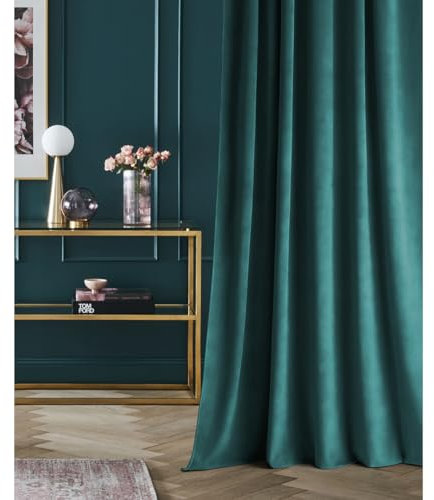 ROOM99 Samtvorhang Vorhang mit goldenen Ösen Charmy 140 x 260 cm Breite x Höhe Schiebegardinen Curtain Wohnzimmer Schlafzimmer Samt Velours Petrol, 1 Stück
