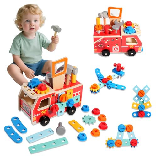 MonteSpi Wooden Kids Tool Set, 32-Piece Montessori Toy for Children Ages 2 3 4 5, Durable Skill-Building Activity Set to Enhance Creativity & Hand Coordination, Pretend Play Tool Kits