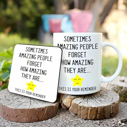 EKAM Inspirational Mug & Coaster Gift Set – ‘Sometimes Amazing People Forget’ Quote – 11oz Mug with Matching Coaster – Self-Care Gift for Mentor, Family, Friends, Women, Men, Coworkers, Teachers.