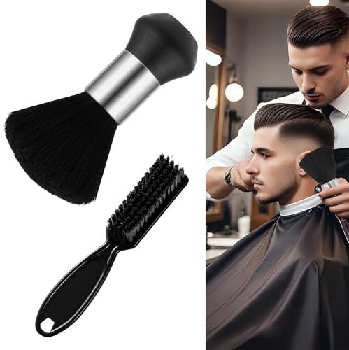 2-Piece Barber Brush Set - Hair Clipper Cleaning Brush & Soft Neck Duster for Brushing Off Hair Around Neckline & Ears