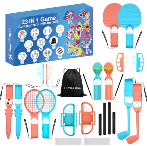 RALAN Switch 23 en 1 Accessoires de jeu de sport compatibles avec Switch 2 (2025) 2025 et console Joy-Con, rangement et organisateur pour jeux de sport Switch, kit d'accessoires de fête sportive