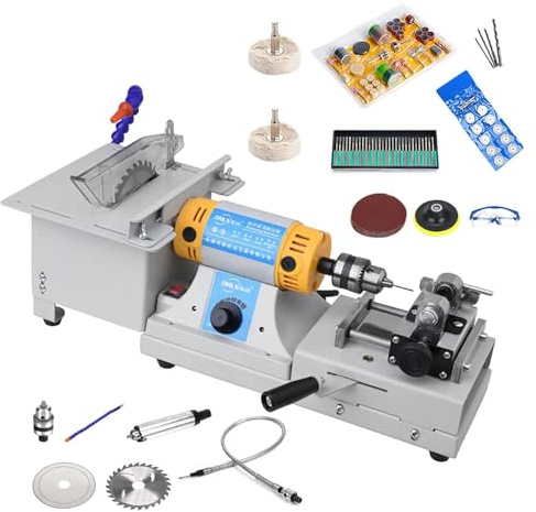 WEIZIIA Schmuck-Lapidarsäge zum Schneiden von Steinen, Mini-Tischkreissäge, Schleif- und Poliergerät, 800–10.000 U/min, mit Flexibler Welle zum Schleifen, Polieren, Bohren,Machine+Polishingkit