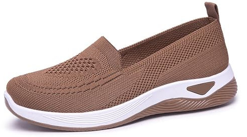 Zapatillas Mujer Verano Comodas Zapatillas Ortopedicas Mujer Zapatos para Caminar Ortopedicos con Malla Calzado Verano Casual Ligero Transpirable Zapatos Modas ParaSenderismo Marrón 36