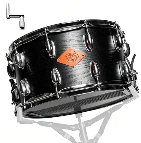 Beatello 14 x 8 inches Snare Drum Set with 42-Strand Widened Snare Wires, Marching Snare Drum Kit for Students Beginners, Studio & Live Performance, Quick-Adjust, Includes Drum Key, Black