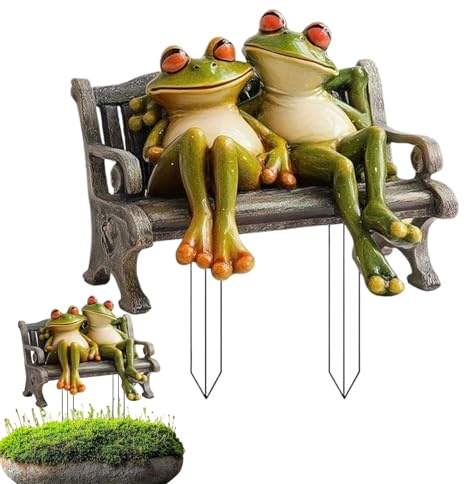 Yulokdwi Gartenfiguren Frösche Outdoor | Romantische Paar Sitzbank Figur - 2D Flache Acryl Figuren Deko Für Außenbereich Terrasse Garten Balkon