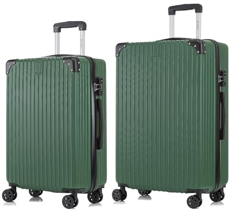 YONSLY Premium Reisekoffer TSA-Schloss,YKK-Reißverschluss Hartschalen-Koffer Trolley Kabinenkoffer Rollkoffer Suitcase Handgepäck 4 Rollen (Dunkelgrün, L-XL-Set)