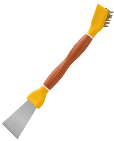 HAMPPLIES Espátula de Limpieza Multifuncional de Acero Inoxidable Doble Cabezal para Cocina y Baño Resistente y Práctica para Estufas Ollas y Superficies Difíciles Mango Ergonómico Amarillo