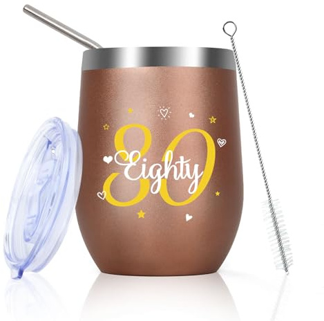 Huaceary 80th Birthday Gifts for Women 12oz Travel Mug 80th Birthday Gifts for Over 80 Year Old Woman Mum Birthday Gifts for Mum Sister Nanny Birthdays Gift for Her Auntie Friend Valentines Christmas