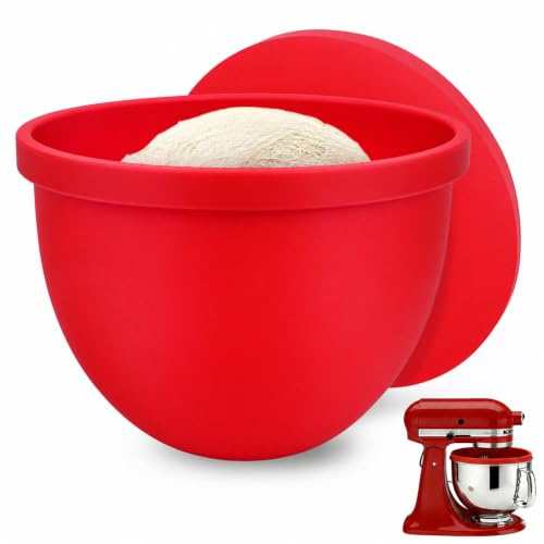 SelfTek Silikoneinsatz mit Deckel Kompatibel mit 4,8 L Mixer Schüssel, Rot | Rührschüssel mit Deckel für 4.8L Schüssel, Teigschüssel Schüssel Einsatz Schützt, Spülmaschinenfest