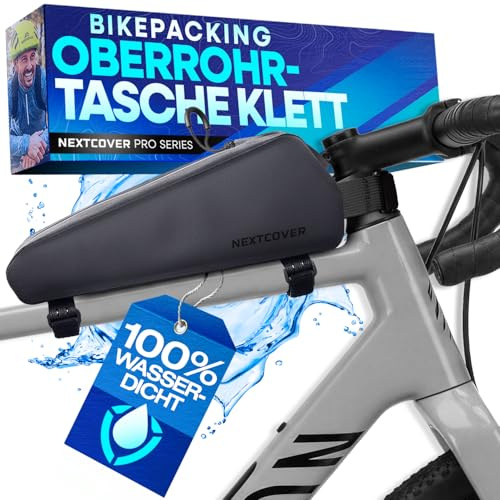 Nextcover® Bikepacking Oberrohrtasche Klett I 100% Wasserdicht Dank AquaShield-TPU I Kompakte Rahmentasche Fahrrad I Bikepacking Taschen für Gravelbike, Rennrad, MTB, Top Tube Bag