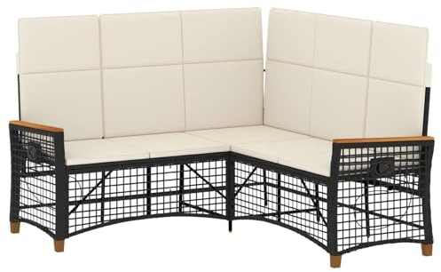 vidaXL Garten Liegesofa Set Schwarz und Cremeweiß 164 x 164 x 112 cm, Modernes Garten- und Terrassen-Sofa-Set, rechteckiges Outdoor-Loungesofa, langlebiges, wetterbeständiges Liegesofa, Gartenmöbel