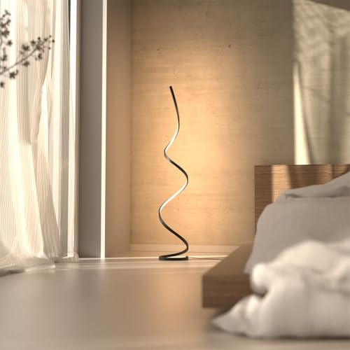 NEONA WYND LED Stehleuchte Schwarz dimmbar per Fußschalter – Stehlampe Wohnzimmer gedrehte Silhouette, warmweiß 2700K, 21W, 2000lm, Höhe 150cm (Schwarz)