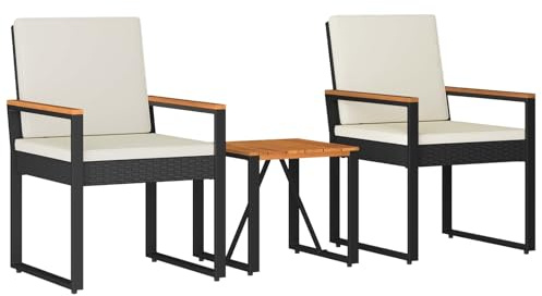 vidaXL Gartenmöbel Set 3 pcs Schwarz und Cremeweiß Poly-Rattan, Stylische, rechteckige, wetterfeste Gartenmöbel, Patio-Set, Akazienholz, perfekt für draußen