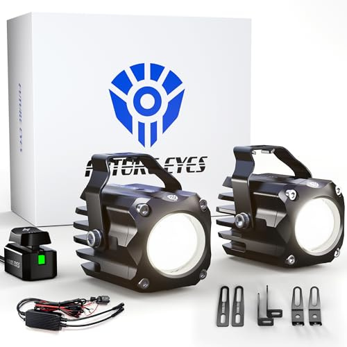 Future Eyes F150S Motorrad Zusatzscheinwerfer Nebelscheinwerfer E-Zulassung | 1.6 Zoll, 60W, CNC-gefräst, reinweißer Fern-/Abblendlichtstrahl, IP67 wasserdicht, 2+ Modi, Versteckte Montage für Motorräder