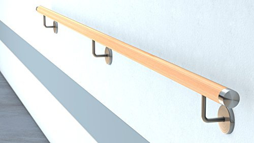 Buche Holz Handlauf V2A Fertighandlauf Gel„nder Treppe Griff 42,4x2 mit Abdeckrosette (2,5 m - einteilig)