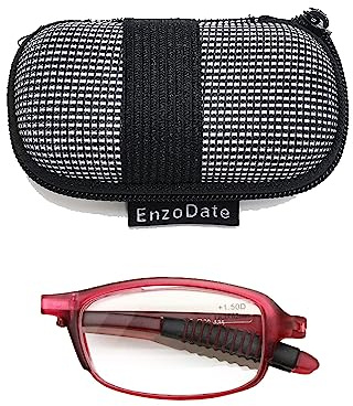 EnzoDate Gafas plegables con funda para hombres y mujeres, flexibles, pequeño tamaño, de lectura, graduación de +1 a +3,5, de bolsillo, para presbicia, hipermetropía