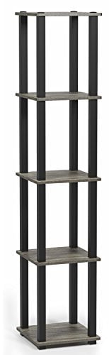Furinno Regal mit 4 Fächern, holz, Französische Eiche Grau/Schwarz, 29.46 x 29.46 x 146.56 cm