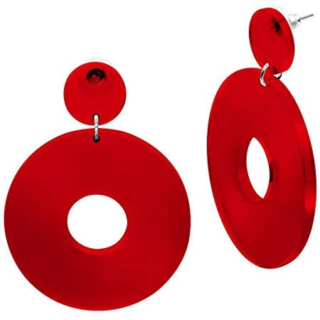 Soul-Cats 1 Paar Statement Ohrhänger Creolen im Retro Style der 80er Jahre für Damen in rot-transparent