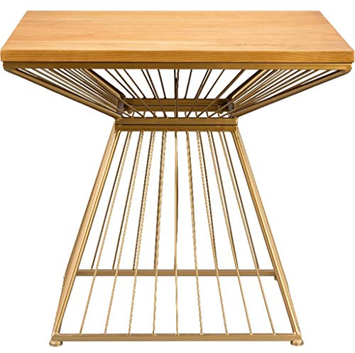 WXiaJ-Kaffetisch Massivholz Kiefern Couchtisch/Beistelltisch, Schmiedeeisen Draht Durchmesser Tischgestell, Taille Design, verwendet in modernen Hotel, Quadrat, Gold