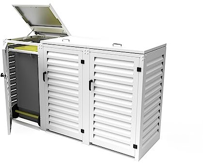 Abri poubelle Extérieur Triple en Aluminium Thermolaqué pour 3 poubelles de dimensions H. 96 x L. 49 x P. 55 cm (3 x 120 litres) | Blanc RAL9010 | Qualité anti-corrosion | Fabrication Française