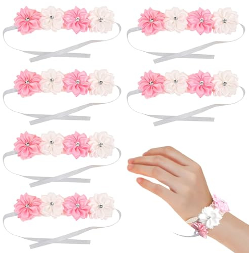 HERCHR 6 Stück Boutonniere Und Handgelenksblume, Handgelenk Blume, Elfenbein Blumenarmband Hand, Brautjungfer Handgelenk Blume Künstliche Braut Mädchen Hand Blume Für Hochzeiten, Bankette