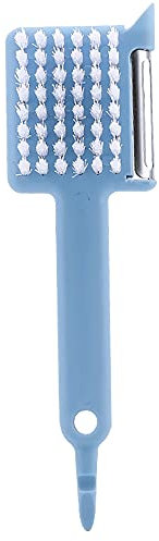 IKAAR 4 in 1 Peeler for Kitchen Multifunctional Plastic Vegetable Cleaning Brush Garlic Grinding Grater Handheld Potato Peeler with Can Cap Opener Blue