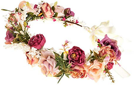 Eralove Blumenkrone Blumenkranz Haare für Frauen Hochzeit Party Damen Haarband Blumen Mädchen Rose Blumenkopf Tragen Mit Band Mutterschaft Photo Requisiten (Rot)