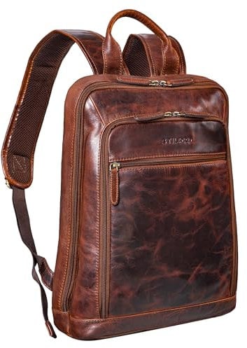 STILORD 'Watson' Laptop Backpack 15.6 inch Leather Daypack Large Vintage Rucksack Bag Business Backpack Office Bags XL in Genuine Leather, Colour:Florida - Brown