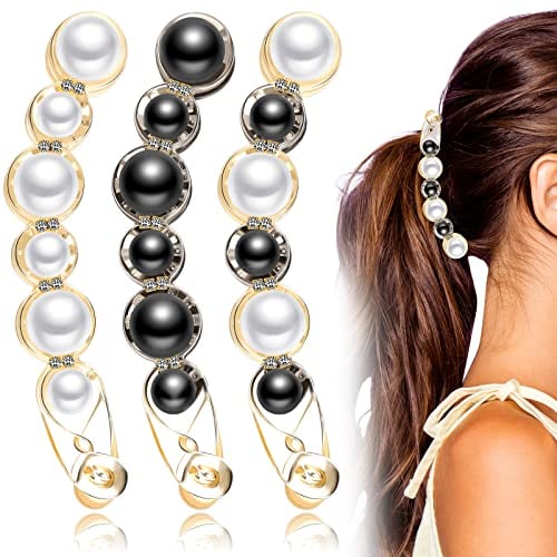 3 Pièces Pince à Cheveux Banane Perlée Barrettes Queue de Cheval en Strass Épingles à Cheveux Banane en Acrylique Clips à Cheveux Banane avec Perles Artificielles Accessoires de Cheveux