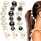 Perlen Banane Haarspangen 3 Stück Strass Acryl Haarklammern Schwarze Weiße Perlen Bananenspange Haarschmuck für Damen Mädchen Dickes Feines Haar