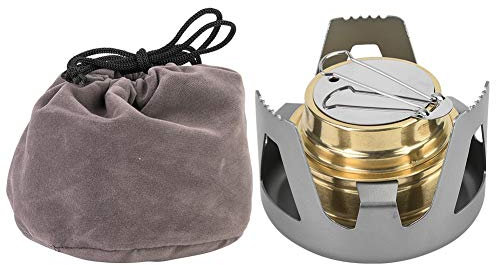 Tiiyee Mini Estufa de Alcohol Cobre, Hornillos Acampada Quemador Estufas Alcohols Portátil con Tapa Soporte Aleación Aluminio para Acampar al Aire Libre SenderismoMochilero Accesorios Cocina(Gris)