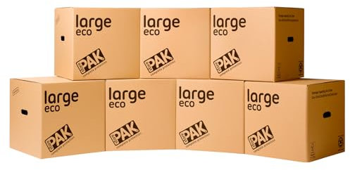StorePAK Eco Archive Storage Moving Boxes with Handles (Pack of 7) - 64 Litres - 100% Recyclable - H 40.5 x W 40.5 x D 40.5cm - LARGE