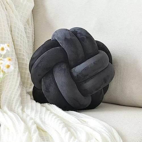 VBGYA - Bola de Almohada con Nudo, Suave cojín Decorativo para el hogar, Almohadas Redondas con anudos, Cojines Modernos Hechos a Mano para el hogar, para recámara, sofá, sofá (8 Pulgadas, Negro)