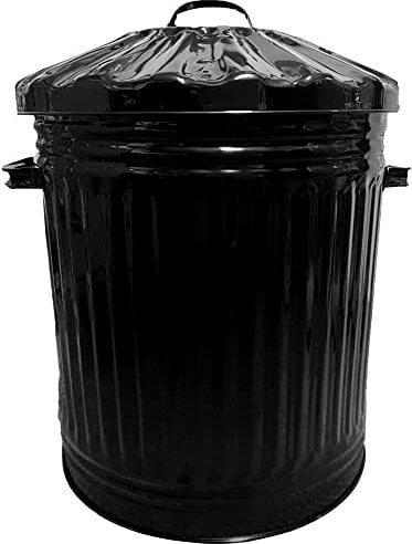 60L Black Retro Bin Vintage Style Metal Dustbin with Lid Suitable for Indoor or Outdoor - Classic Bin Steel Dustbin for Animal Feed, General Waste, Storage and More - Black - 60 Litre