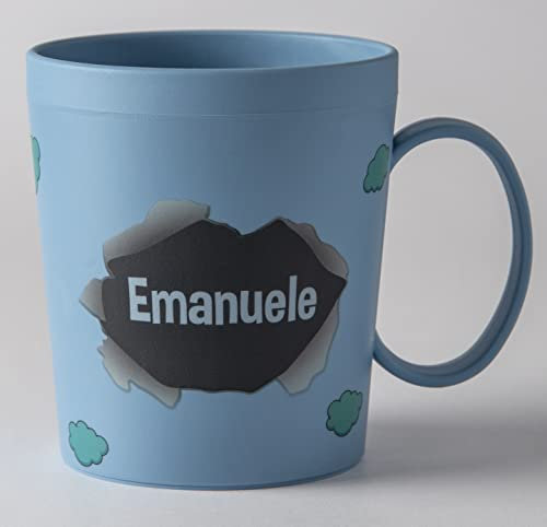 ILS I LOVE SHOPPING Tazza Personalizzata con Nome Bicchiere in plastica 350ml per Microonde con manico colazione Made in Italy (EMANUELE)