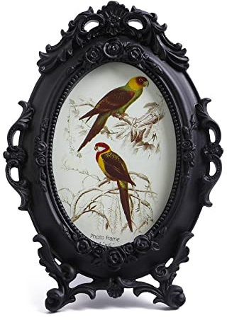 SIKOO Kunstvoller Bilderrahmen, 10 x 15 cm, Vintage-Stil, Tisch- und Wandhalterung, ovaler Bilderrahmen, viktorianische Heimdekoration, Schwarz