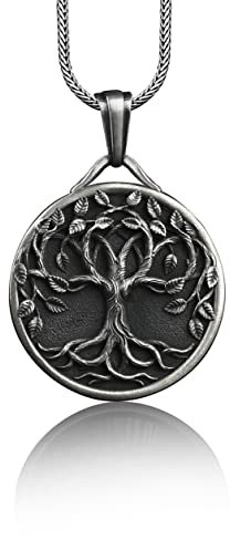 Bysilverstone Schmuck – Silberne Lebensbaum-Medaillon-Halskette, Personalisierter Yggdrasill-Charm-Anhänger, Silbernes Wikinger-Lebensbaum-Geschenk, Personalisierte Geschenk-Halskette