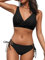 CUPSHE Damen Bikini Set V Ausschnitt Crossover Lace Up Tank Low Waist Bademode Zweiteiliger Badeanzug Swimsuit Reines Schwarz M