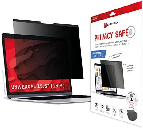 Displex PRIVACY SAFE Magnetischer 2-Wege Blickschutzfilter für Laptop/Notebook, magnetische Befestigung, abnehmbar, Anti-Reflex- & glänzende Blickschutzfolie (PRIVACY SAFE 15,6'' 16:9)