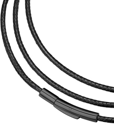 FaithHeart Men's Necklace Cord with Black Stainless Steel Clasp 2MM/3MM Braided Leather Chain Necklace for Dad Husband