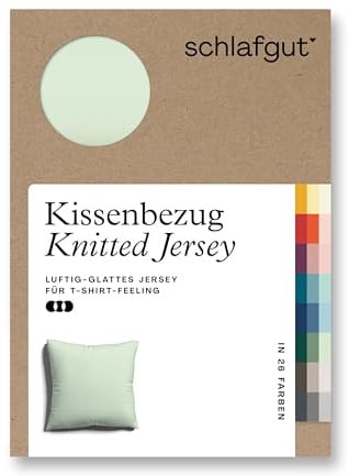 schlafgut Knitted Jersey Kissenbezug 40x40 cm Bio-Baumwolle, Green Light | Kopfkissenbezug, Kissenhülle, Grün, Jersey, mit Elasthan, faltenfrei, bügelfrei, OEKO-TEX
