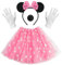 Damen Maus Mouse Kostüm, Maus Ohren mit Rosa Schleife, Ballettkeider + Haarreifen + Handschuhe + Nase, Rosa Tutu mit Weiß Gepunktet, Kinder Tüll Kleid für Karneval Cosplay Fasching Halloween Party