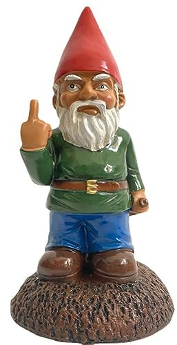 BIOSA Mittelfinger-Zwerg-Ornament mit weißem Bart, Zwerg-Statue, 15 cm hoch, Mittelfinger-Rasenstatue, Gartenzwerg-Statue, Ornament for Rasendekoration