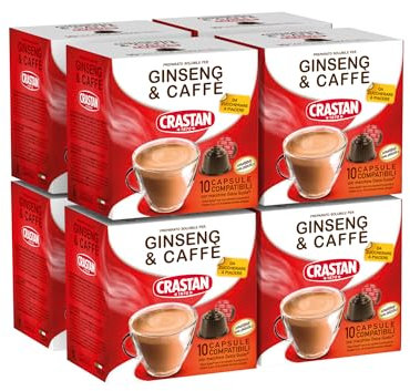 CRASTAN 1870 - Capsule compatibili Dolce Gusto - Ginseng & Caffè - 8 box da 10 capsule - Totale 80 capsule - Senza Glutine - Da zuccherare