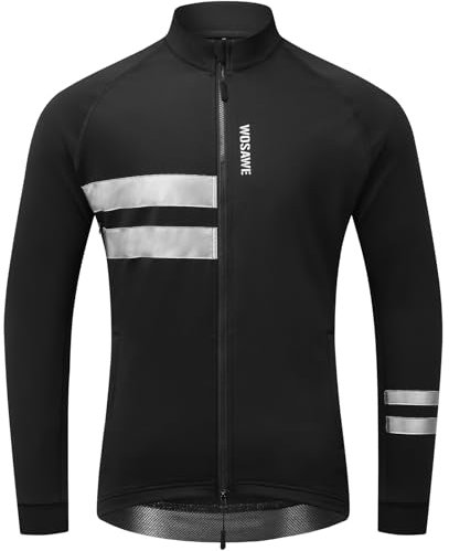 WOSAWE Herren Winter Fahrradjacke Thermo-Vlies Softshell Winddicht Radjacke Atmungsaktiv Reflektierend Fahrradbekleidung (Top Schwarz, L)
