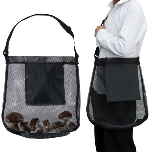 Mushroom Foraging Bag 43x40cm Mushroom Hunting Pouch with Adjustable Shoulder Strap Mesh Harvesting Bag Fruit Gathering Picking Bag Apron for Foragers Bushcraft Enthusiast(black)
