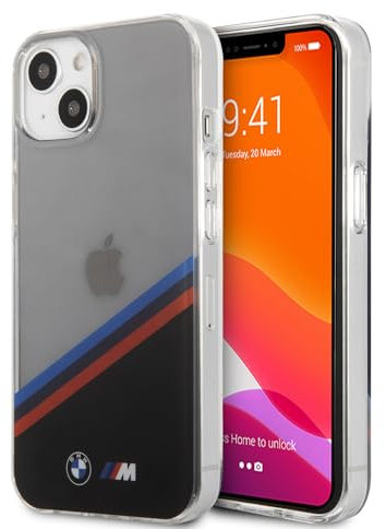 CG MOBILE BMW Coque arrière Rigide iPhone 13 Mini - Diagonal - Tricolor - Transparent
