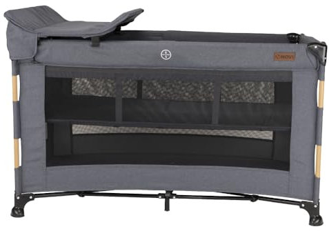 Novi Baby® Nora Campingbett, Reisebett, ab der Geburt bis zu 15 kg, Luftige Seitenwände, Tragetasche für einfaches Transportieren, Zusammenklappbar, Grau